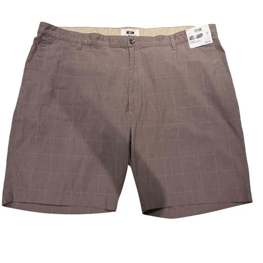 Joseph Abboud Chino Shorts Men 46 Brown Plaid Cotton Mid Rise Zip Fly Casual NWT
